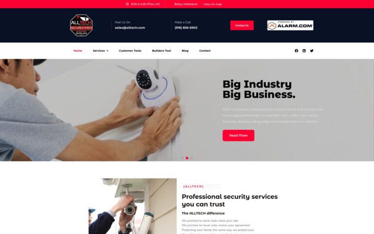 AllTech Fire & Security website design by WebbDesignz — desktop homepage view