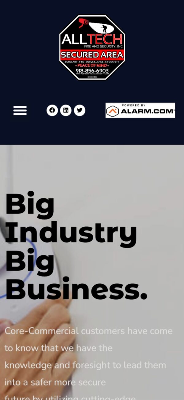 AllTech Fire & Security mobile responsive website design — phone view