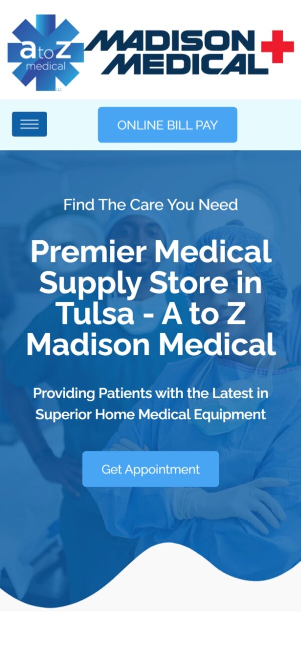 A to Z Madison Medical mobile responsive website design — phone view