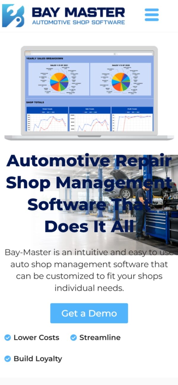 Bay-Master mobile responsive website design — phone view