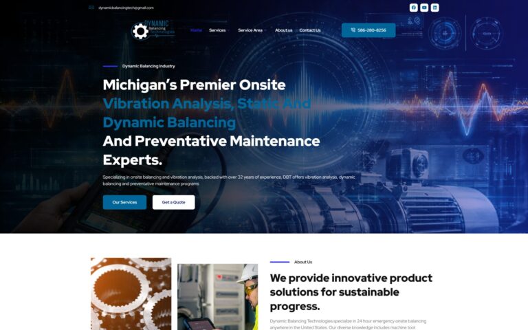 Dynamic Balancing Technologies website design by WebbDesignz — desktop homepage view
