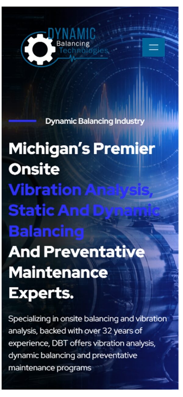 Dynamic Balancing Technologies mobile responsive website design — phone view
