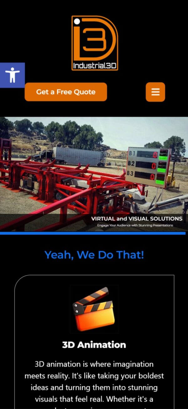 Industrial3D mobile responsive website design — phone view