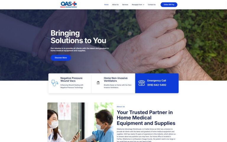 OK Advantage Storehouse website design by WebbDesignz — desktop homepage view