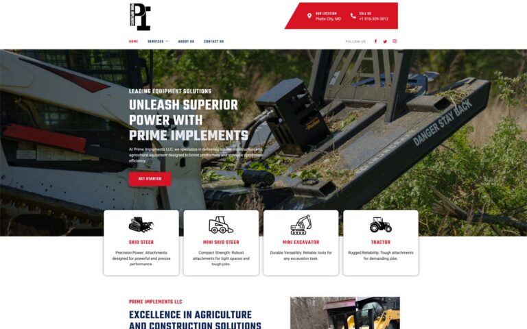 Prime Implements website design by WebbDesignz — desktop homepage view