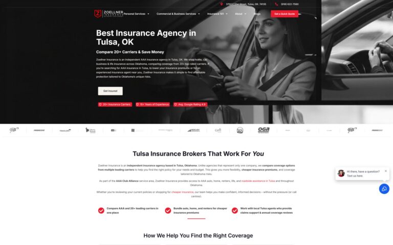 Zoellner Insurance website design by WebbDesignz — desktop homepage view