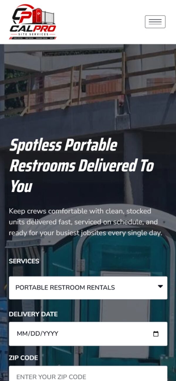 CalPro Site Services mobile responsive website design — phone view