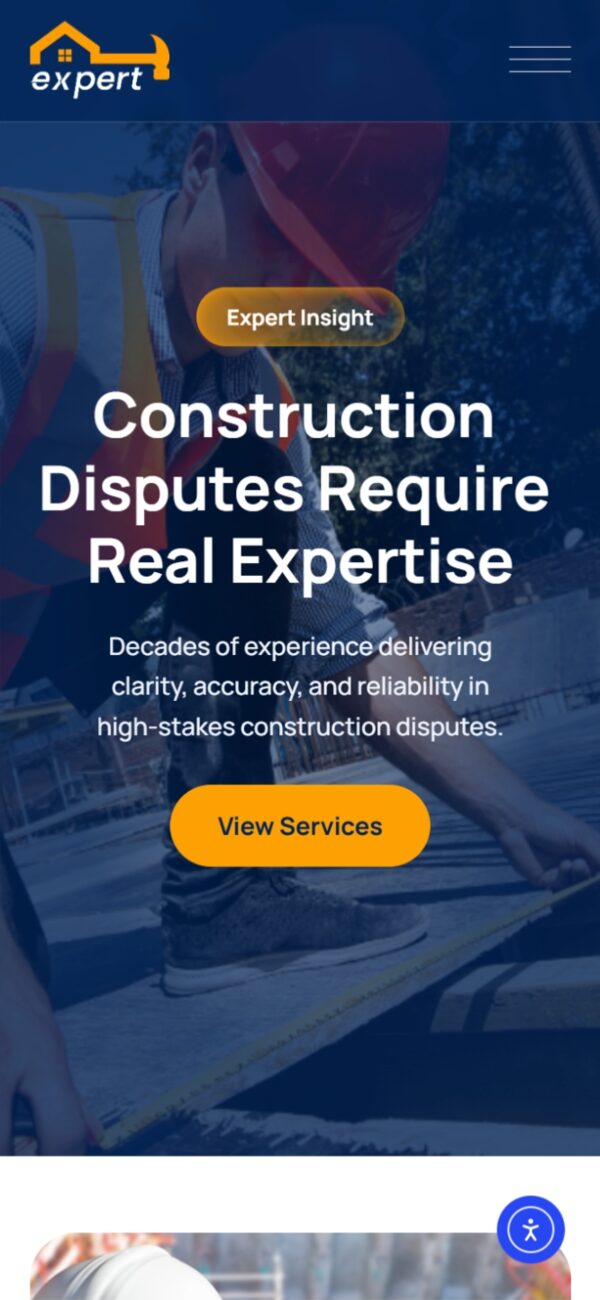 Expert Witness Construction mobile responsive website design — phone view