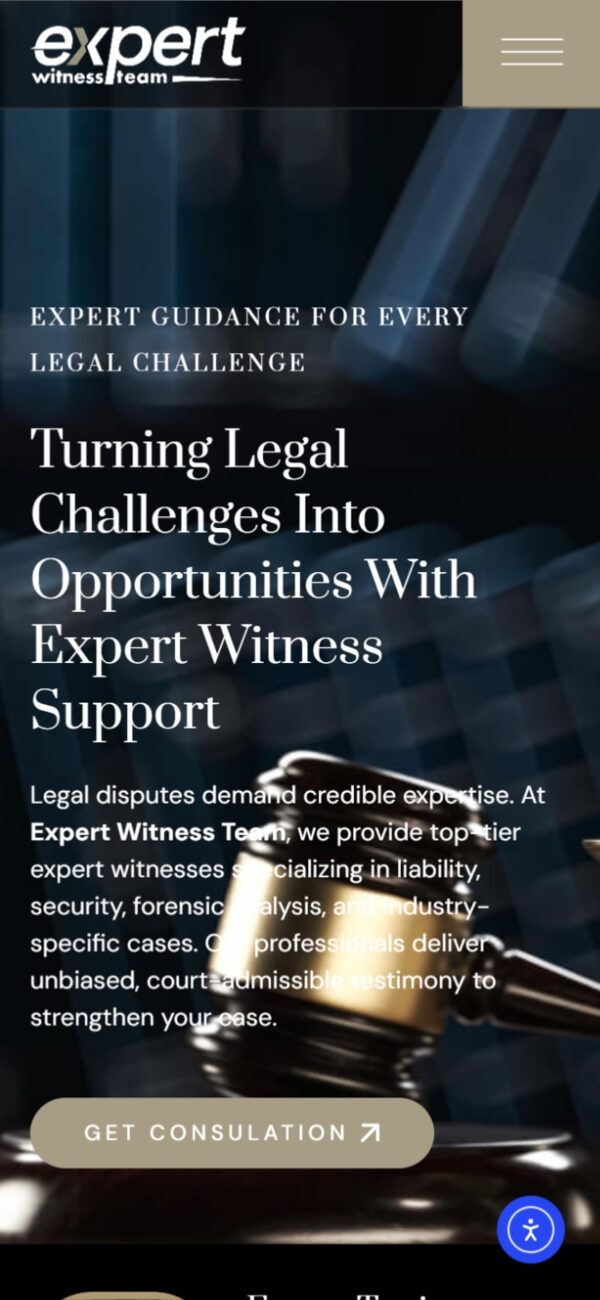 Expert Witness Team mobile responsive website design — phone view