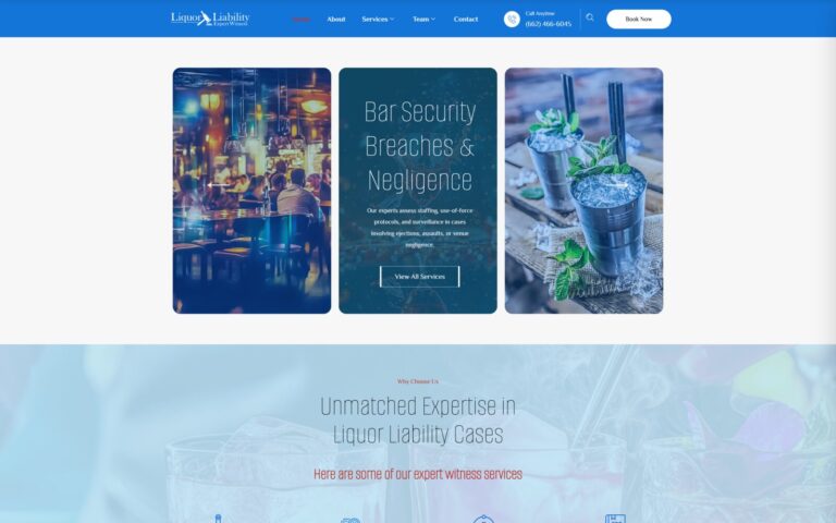 Liquor Liability Expert Witness website design by WebbDesignz — desktop homepage view