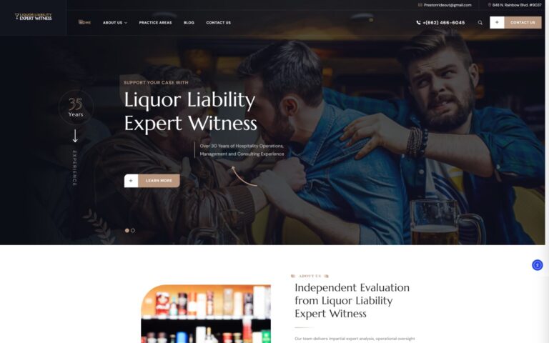 Liquor Liability Expert Witness website design by WebbDesignz — desktop homepage view