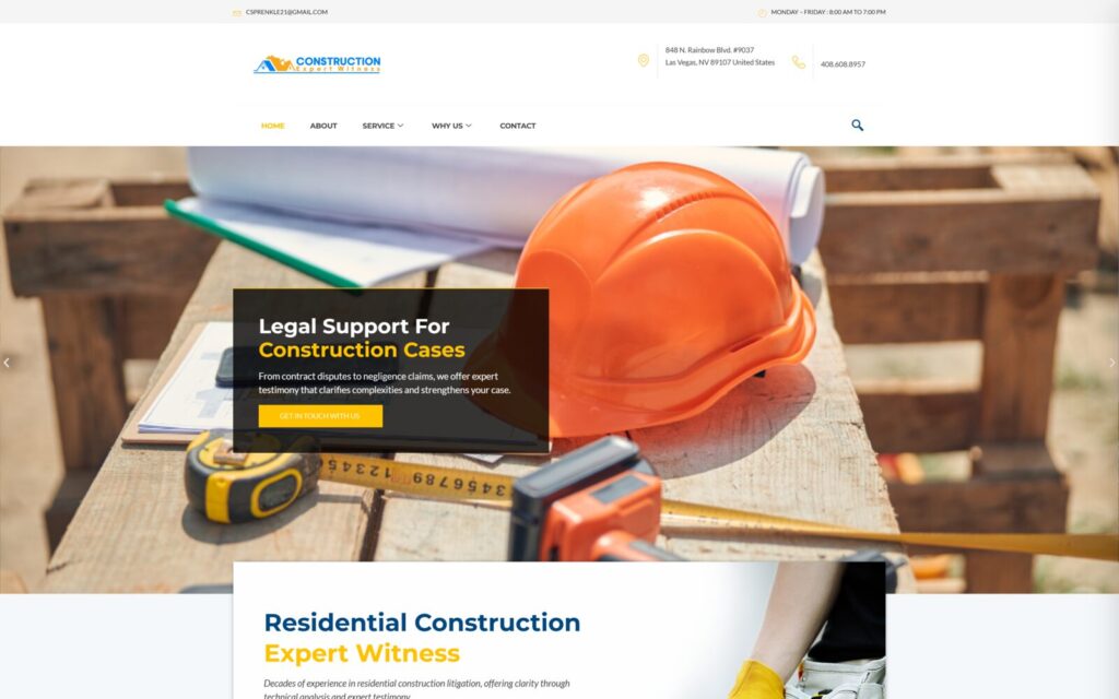 Residential Construction Expert Witness Website Design