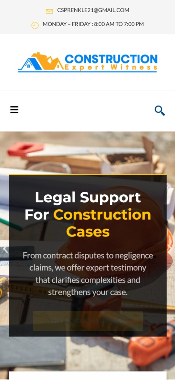 Construction Expert Witness mobile responsive website design — phone view