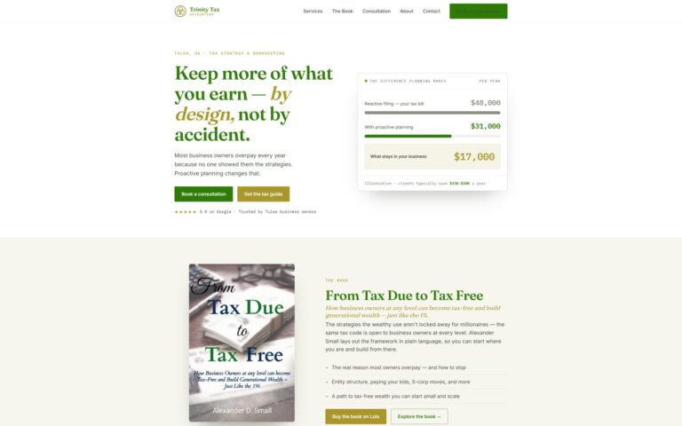 Trinity Tax Accounting website design by WebbDesignz — desktop homepage view